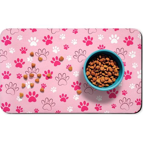 Tapis pour gamelle d'eau absorbant pour chien et chat, rose, 50 x 30 cm (1/5)