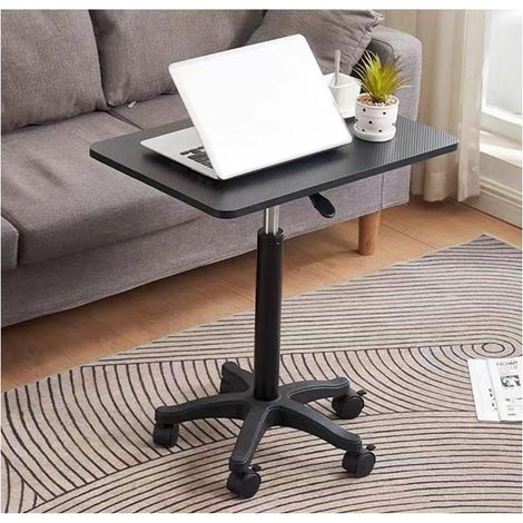 Table ordinateur noire mobile avec roulettes, hauteur ajustable de 85 à 109 cm. Idéale comme bureau d'appoint, support de travail ou table fonctionnelle pour différents espaces. (1/5)