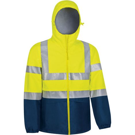 Chaqueta impermeable de Alta Visibilidad cintas reflectantes EPI II TORNADO L Amarillo flúor / Azul marino