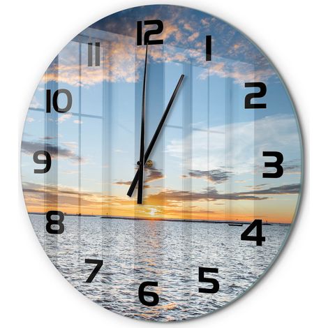 Horloge Murale Ronde Originale en Verre Silencieuse Design Moderne Salon Crépuscule au bord de la mer fi 60 cm (1/5)