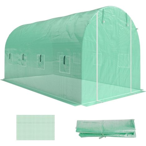 Lámina para invernadero 4 x 2 m, PE impermeable verde, 8 ventanas, puerta enrollable (1/4)