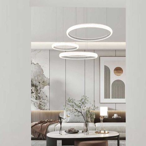 Lampadario Led 60 watt lampada a sospensione bianca 3 anelli con cristalli in acrilico luce naturale 4000k (1/3)