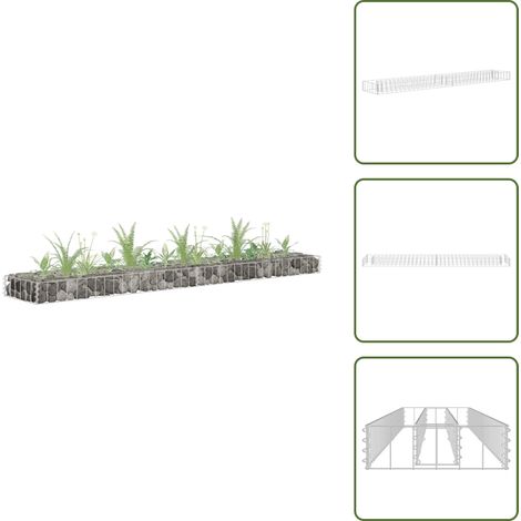 Lit surélevé à gabion Acier galvanisé 180x30x10 cm - Jardinière À Gabion - Bordure De Jardin - Bac De Plantation Surélevé - Décoration Extérieur - Pot De Fleurs Design (1/5)
