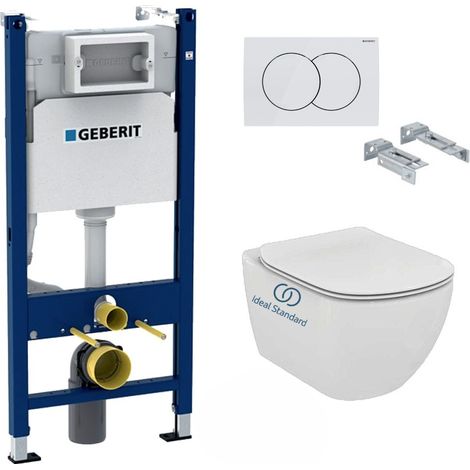 Geberit – Pack WC Bâti-support Duofix TESIGEB3 – Cuvette Ideal Standard Tesi AquaBlade – Plaque de déclenchement Delta – Longueur 53.5cm