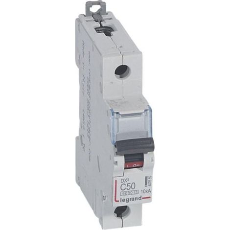 Disjoncteur DX³6000 10kA arrivée haute et départ bas à vis 1P 230V à 400V - 50A - courbe C - 1 module - LEGRAND