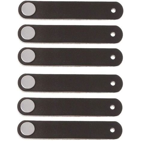 Poignée de meuble en cuir, lot de 6, poignée de porte en cuir à un trou de style moderne, poignée de porte de tiroir en cuir véritable et alliage d'aluminium (noir) (1/5)