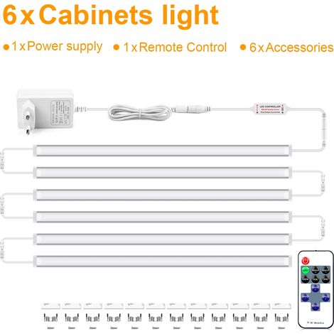(6 bandes, lumière chaude, 40 cm) Éclairage LED dimmable pour meubles avec télécommande, bandeaux lumineux en aluminium (1/4)
