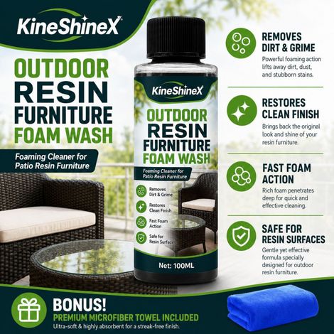 KineShineX Resin Rattan Furniture Foam Cleaner for Outdoor Chairs and Coffee Tables - Cleaning and Care (1/4)