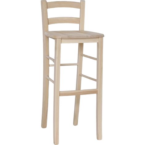 Sgabello alto da bar in legno grezzo da verniciare h 80 cm seduta in massello