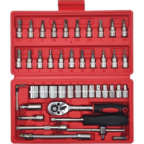 coffret douille cliquet, cle cliquet 1/4'', douilles et coffrets, outillage mécanique auto professionnel, utilisé pour vélo, moteu (1/5)