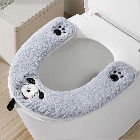 Ensemble de 2 housses de siège de toilette chaudes, respirantes, universelles, lavables et douces pour l'hiver (bleu) (1/5)