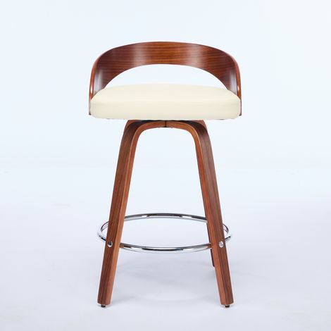 Lot de 2 tabourets de bar bois pivotants,dossier bas,assise souple,H.63 cm,coloris beige. (1/5)