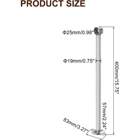 2 supports de tringle à rideaux, porte-serviettes, tringle à rideaux pour tube de 25 mm (0,98") de longueur 400 mm (15,75"), en acier inoxydable, support de plafond, tringle à rideaux murale, tringle  (1/4)