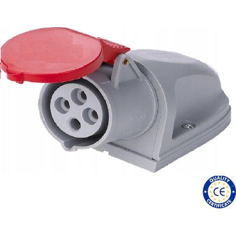 Socle prise murale femelle CEE 4x32A – Triphasé – Indice IP44 – Pour chantiers et applications haute puissance – Raccordement max 6 mm²
