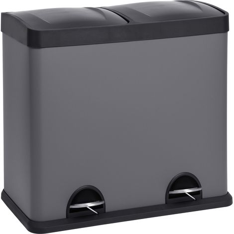 Svita – Poubelle à pédale en inox 48L – 2 compartiments pour tri des déchets – Couvercles avec pédales antidérapantes – Dimensions 54x59x33 cm