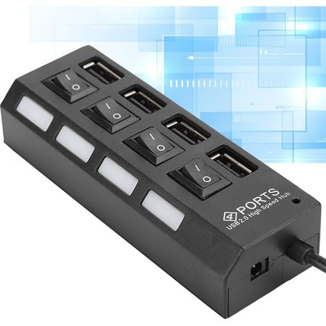 Hub USB 2.0 4 Ports Noir - Concentrateur USB Haute Vitesse pour PC, Ordinateur Portable et Bureau (1/5)