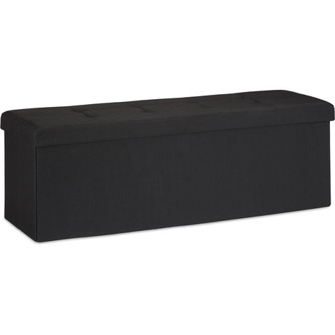 Pouf contenitore pieghevole seduta imbottita 38 x 114 x 38 cm per soggiorno camera da letto in lino nero 130005138