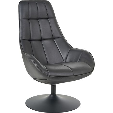 Swivel Armchair Black Faux Leather Single Base with Padded Seat Decorative Stitching Mid-Century Modern MARSTRAND (1/5)