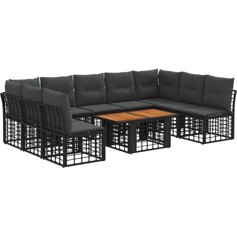Set Divano da Giardino 10 pz Nero e Grigio scuro polyrattan vidaXL (1/5)