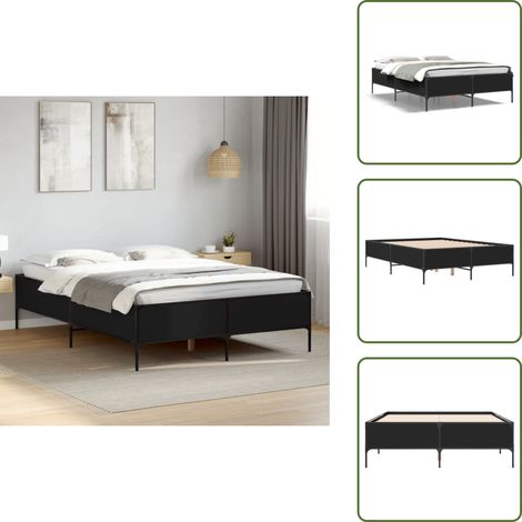 The Living Store Bettgestell Schwarz 135x190 cm Holzwerkstoff und Metall - Schlafzimmerbettwäsche - Doppelbett - Lattenrost - Boxspringbett - Bettkasten
