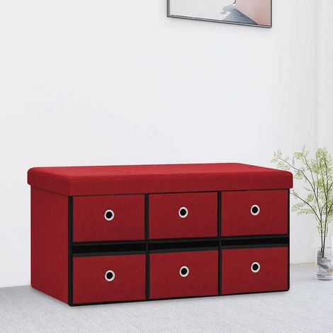 vidaXL Banco almacenaje plegable lino sintético rojo tinto 76x38x38 cm (1/5)