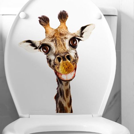 Décor mural autocollant girafe cartoon mignon, stickers adhésifs pour salle de bain, chambre, WC, déco maison ludique et originale. (1/5)