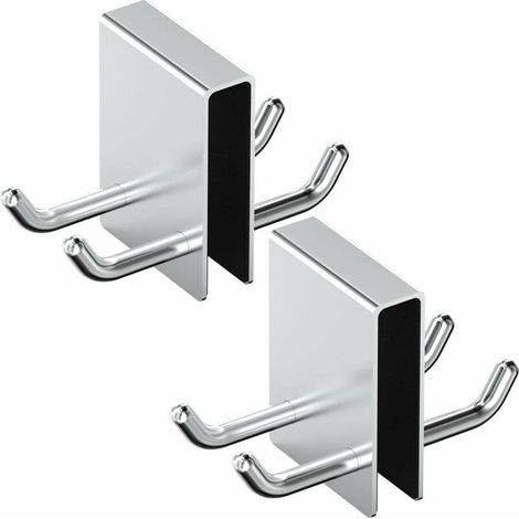 Crochets de Douche Sans Perçage en Acier Inoxydable, Lot de 2 Crochets à Serviettes avec Protection Éponge pour Épaisseur de Verre de 11 à 12mm Argent (1/5)