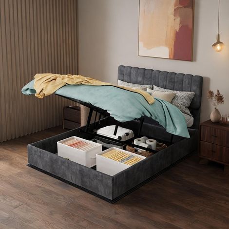 Tête de lit coloris gris en tissu métal 200 x 140 x 133 cm (1/5)