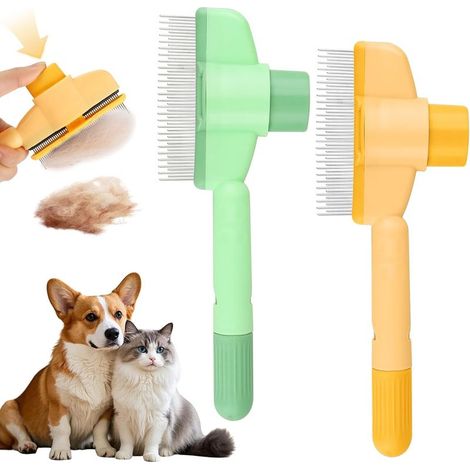 2 Pièces Brosse Chat, Peigne Autonettoyant pour Animaux Compagnie, Peigne à Puces, Brosse Poil Chat Long Court, Peign de Toilettage pour Cat avec Bouton Déverrouillage (1/5)