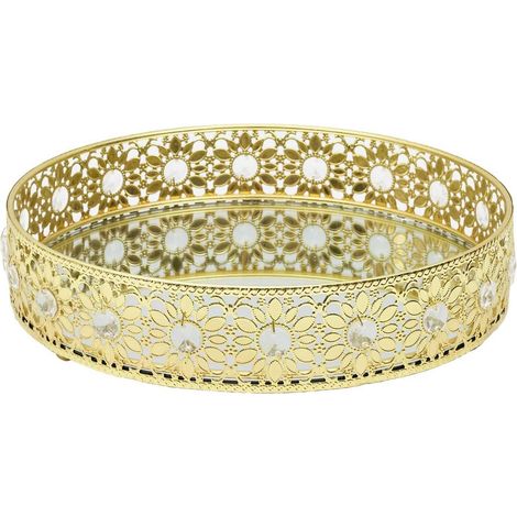 Plateau Déco Miroir Doré 25 cm Bougies et Objets Or (1/4)