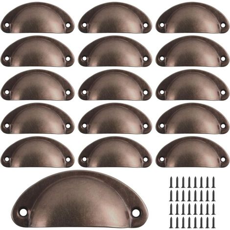 16 poignées en forme de coquillage, poignées de tiroir vintage, poignées et boutons de porte de placard de cuisine semi-circulaires rétro, poignées de porte de commode (rouge vintage) (1/5)