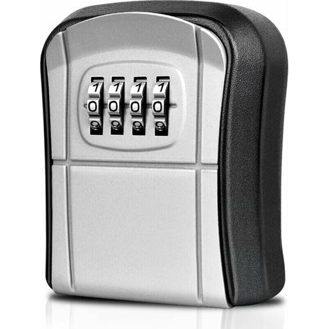 Schlüsselsafe zur Wandmontage (grau), Mini-Schlüsselsafe für den Außenbereich mit 4-stelligem Digitalcode, zurücksetzbarer wasserdichter Schlüsselkasten für Zuhause, Schule, Büro, Fabrik, Garage (1/4)