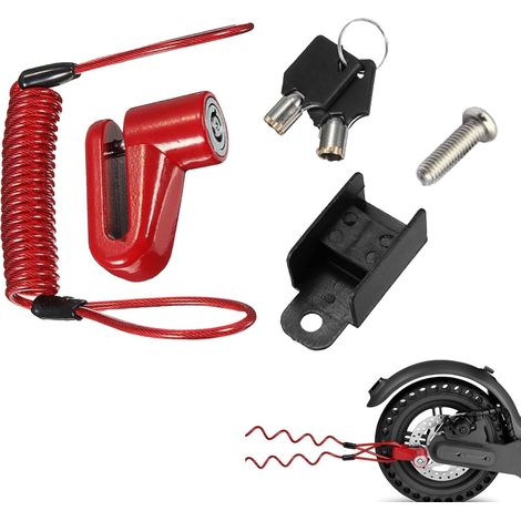 1 Pièce Cadenas Trotinette Electrique pour Xiaomi M365,Antivol pour Moto, Bloque Disque Moto,Antivol Scooter,avec Fil d'Acier,2 Clés,1 Support en Plastique,pour Scooters Electriques,Vélos,Motos (1/5)