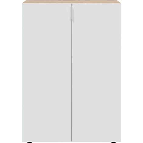 Pegane – Meuble à chaussures 6 étagères chêne canadien / blanc artic – Dimensions 103 x 72 x 36 cm – Fabrication espagnole certifiée PEFC (1/5)