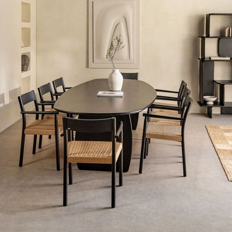 Set de mesa ovalada 260x120 cm en madera de mango Agathe y 8 sillas de comedor en madera de roble Mara SKLUM             