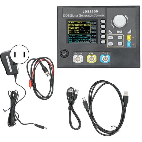 JDS2800 60-MHz-DDS-Signalgenerator, Zweikanalig mit 2,4-Zoll-LCD-Bildschirm, 100–240-V-Wechselstromnetzteil, US-Stecker (1/5)