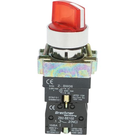 Selettore a 2 posizioni e indicatore di segnalazione LED rosso 1NO+1NC, 220V, LAY5 Breckner Germany (1/5)