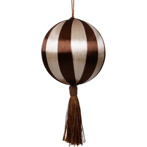 Kaemingk – Boule de Noël rayée brun/crème avec gland – Soie et mousse, Ø 10 cm