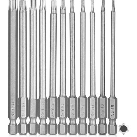 Magnetische Torx-Schraubendreher-Bits 1/4 Zoll x 100 mm, lange Torx-Bits für Schraubendreher und Elektroschrauber, 1/4 Zoll Sechskantschaft, Größen T6 bis T40 (11 Stück 100 mm)