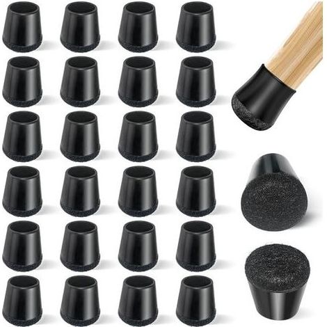 Stuhlbeinkappen, 24er-Set, Silikon-Stuhlbeinschoner mit Filzgleitern, verhindern Kratzer auf dem Boden, reduzieren Geräusche, rund, extra klein, schwarz (1/5)