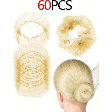 60 pièces Filets à cheveux dorés élastiques, filets à cheveux invisibles, bonnet à chignon. Adaptés pour services de restauration, chignons de ballet, sommeil, agents de bord, infirmières, maille fine (1/5)