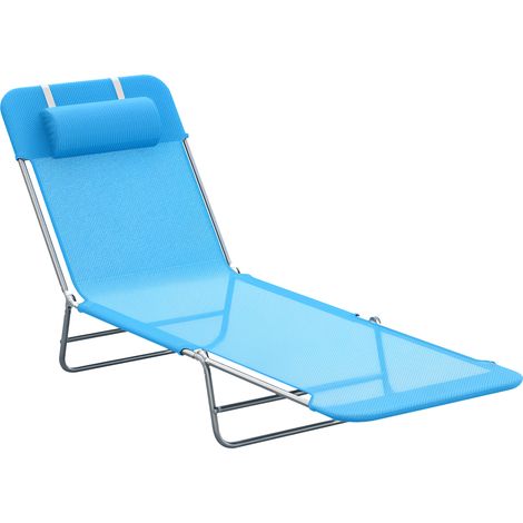 Chaise longue pliante avec dossier inclinable et coussin, 5cm, 182x56x24