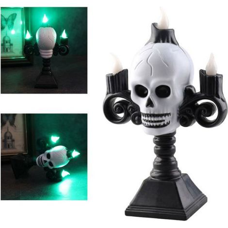 Bougie LED en forme de tête de mort, légère, rétro, effrayante, verte, en plastique, sans flamme, pour fête (1/5)