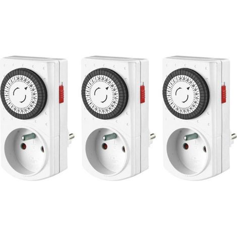 Perel 3er-Set Mini-24-Stunden-Zeitschaltuhren, mechanisch, 230 V, 16 A, 3680 W, französischer Stecker (E305DM), weiß