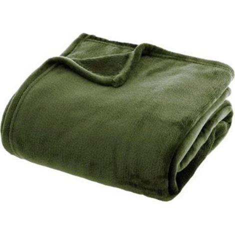 Plaid Doux Uni "Flanel" 130x180cm Vert Kaki (1/3)