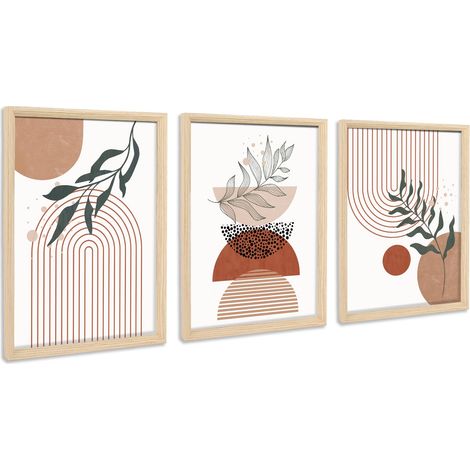 3pcs Cadre En Bois Impression Sur Toile Géométrique Boho Tableau Sur Toile Peinture Noir Beige Terracotta Minimalist Tableau Decoration Murale Salon Chambre Maison 30x40cm X3pcs (Pas De Plexiglas) (1/5)