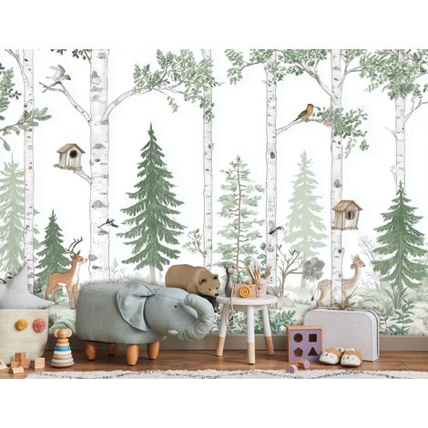Fototapete Wald Tiere Bäume, für Kinderzimmer, 150 x 105 cm – Komplettset inkl. Kleister & Anleitung (1/5)