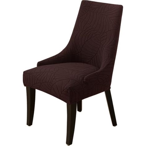 Housse de fauteuil unie jacquard à motif de feuilles, pour banquette, forme irrégulière, tricotée, 1 pièce, marron foncé (1/5)