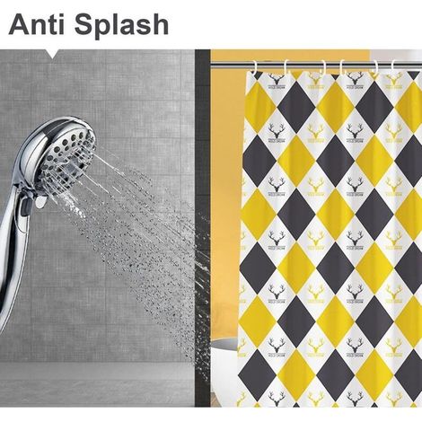 Rideau de Douche 180 x 180 cm Anti Moisissure Rideaux de Salle de Bain Tissu Polyester avec 12 Crochets Lavable en Machine Motif Jaune (1/5)