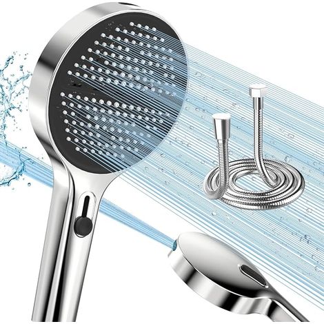 3 Modes Shower Head with 1.5m Hose, Handheld Spray Gun and Large Shower Panel with Easy Clean Silicone Jet Nozzles, Shower Set (1/5)